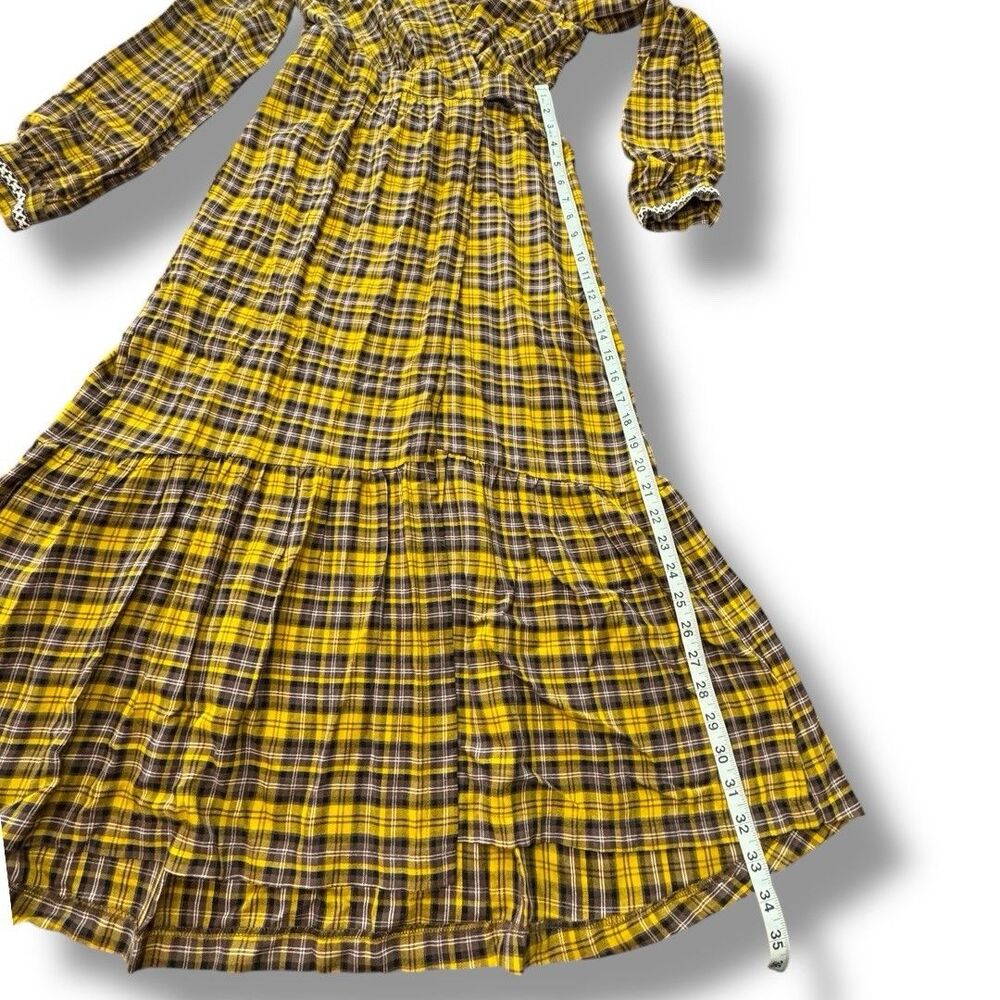 Anthropologie Dalton Wrap Dress Mustard Yellow Midi Tiered Plaid Women’s Size S - Picture 4 of 14